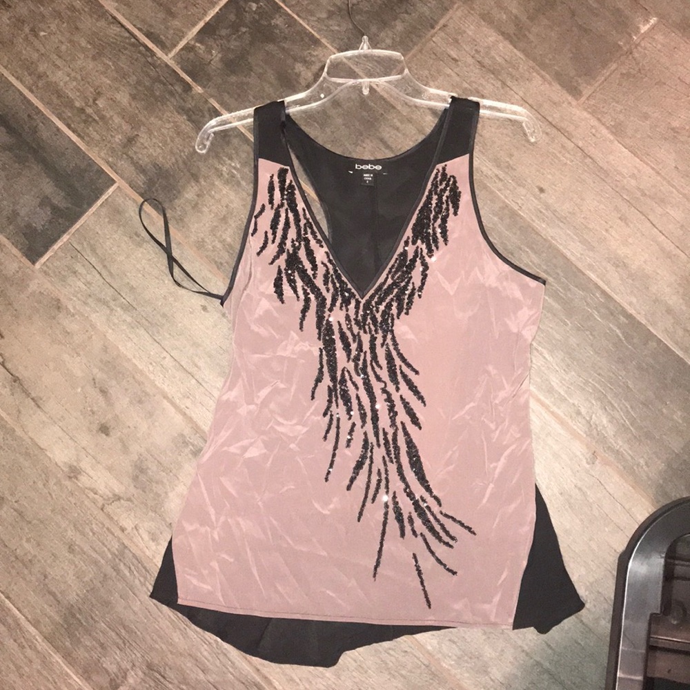 Bebe Silk Razor Back Shirt Tunic Beaded size S